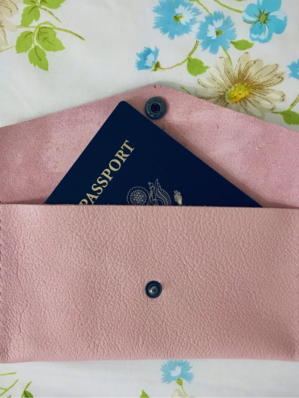 Handmade Genuine Pink Leather Passport Wallet - Compact Travel Card Holder
